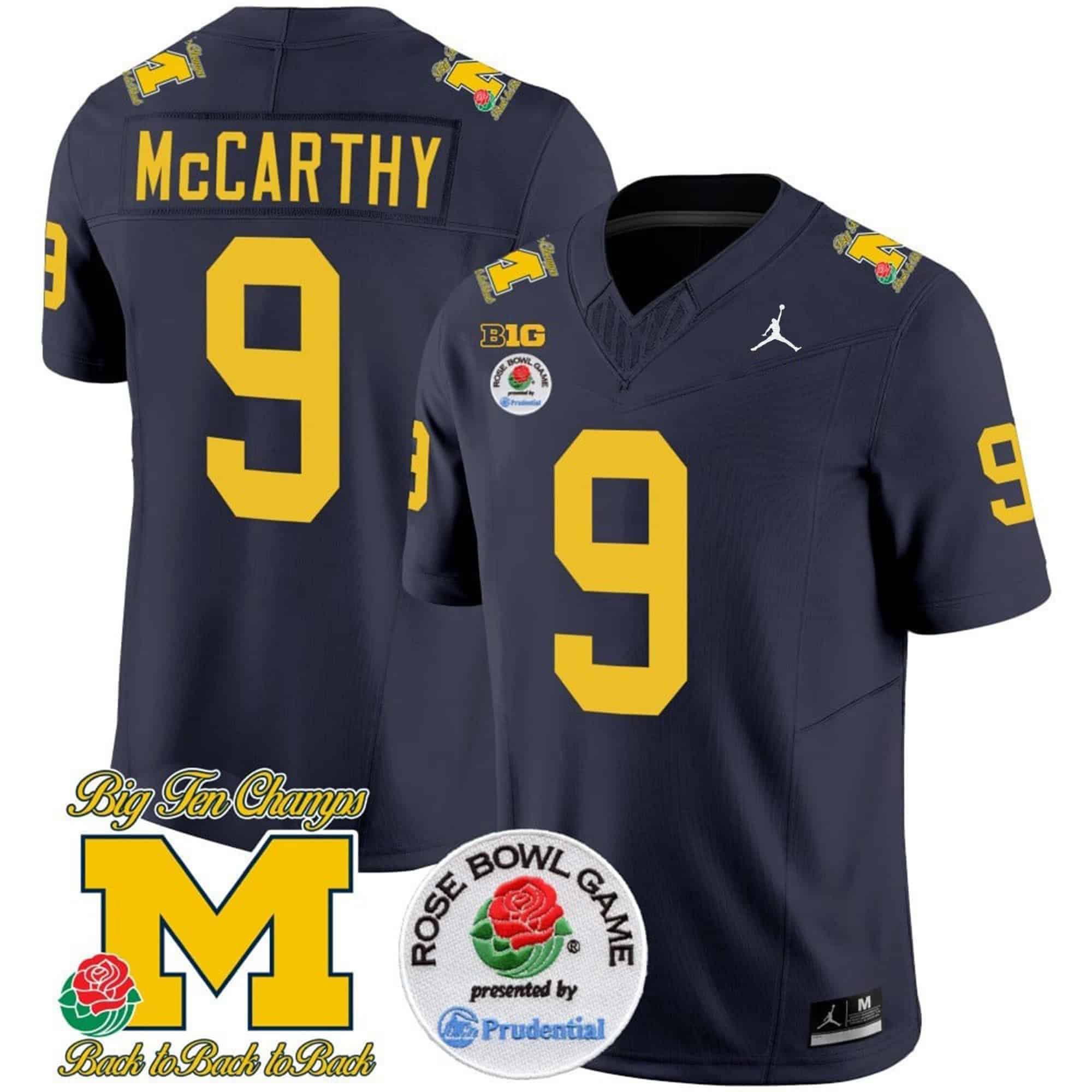 Men Michigan Wolverines #9 Mccarthy Drak Blue 2024 Rose Bowl Patch Vapor Limited NCAA Jersey->indianapolis colts->NFL Jersey